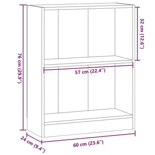 vidaXL Bokhylla ek 60x24x76 cm konstruerat trä