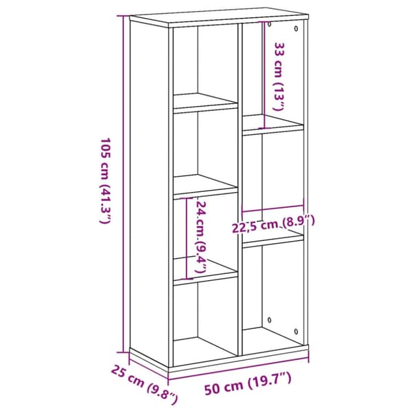 vidaXL Bokhylle sonoma eik 50x25x105 cm konstruert tre