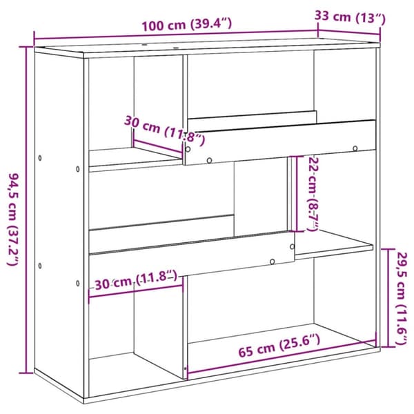 vidaXL Romdeler grå sonoma 100x33x94,5 cm konstruert tre