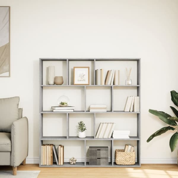 vidaXL Kirjahylly betoninharmaa 132x29x141,5 cm lastulevy