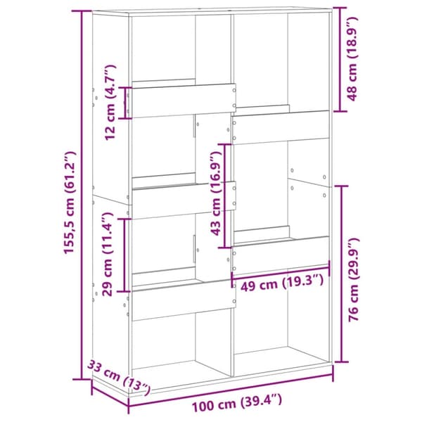 vidaXL Bokhylle gammelt tre 100x33x155,5 cm konstruert tre