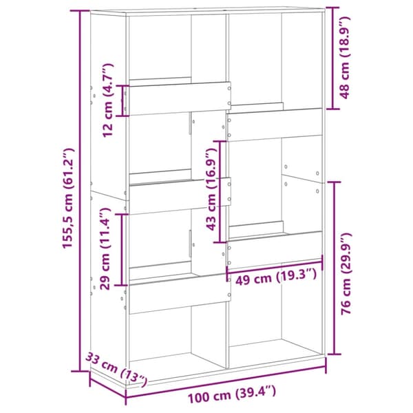 vidaXL Bokhylle hvit 100x33x155,5 cm konstruert tre