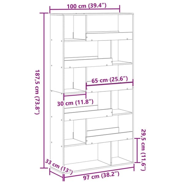 vidaXL Romdeler svart 100x33x187,5 cm konstruert tre
