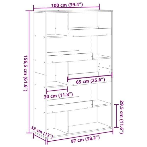 vidaXL Romdeler røkt eik 100x33x156,5 cm konstruert tre
