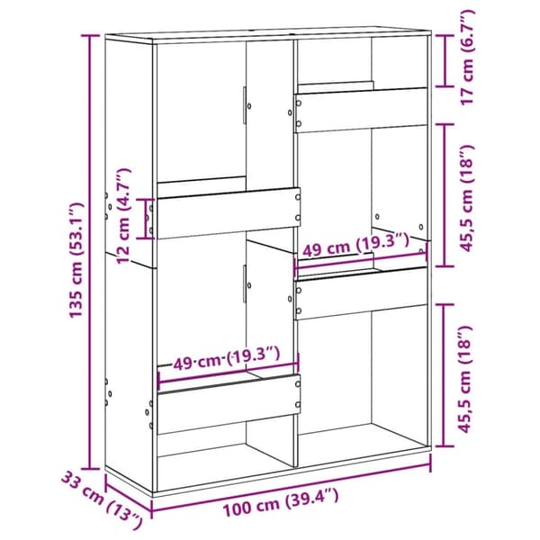 vidaXL rumdeler 100x33x135 cm konstrueret træ betongrå