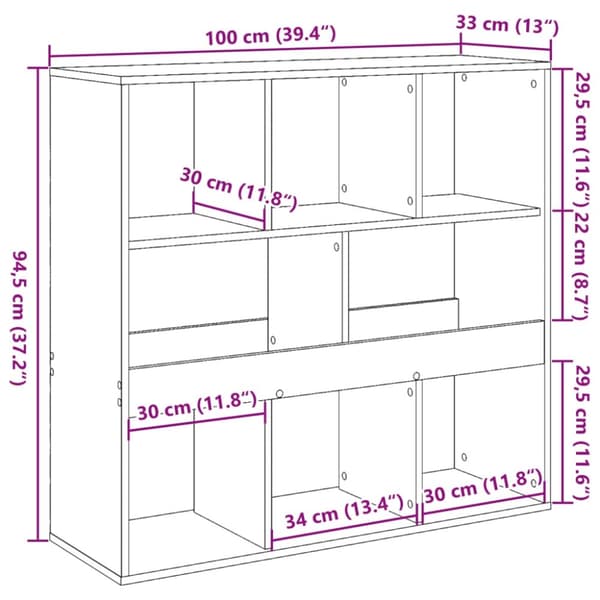 vidaXL rumdeler 100x33x94,5 cm konstrueret træ grå sonoma-eg
