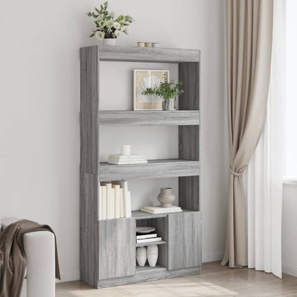 vidaXL reol 92x33x180 cm konstrueret træ grå sonoma-eg