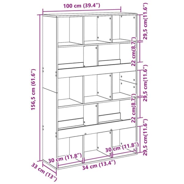 vidaXL Bokhylle hvit 100x33x156,5 cm konstruert tre
