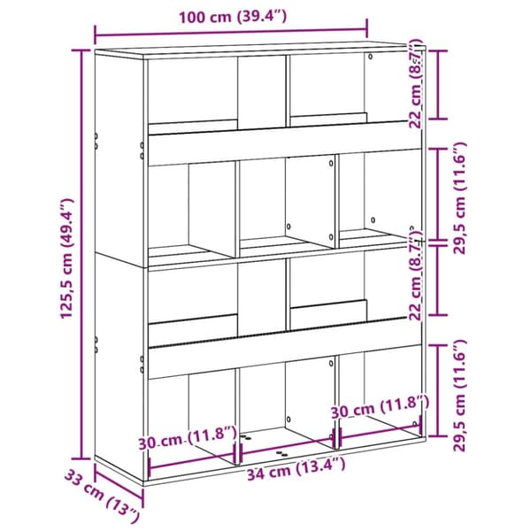 vidaXL bogreol 100x33x125,5 cm konstrueret træ betongrå