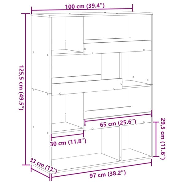 vidaXL bogreol 100x33x125,5 cm konstrueret træ grå sonoma-eg