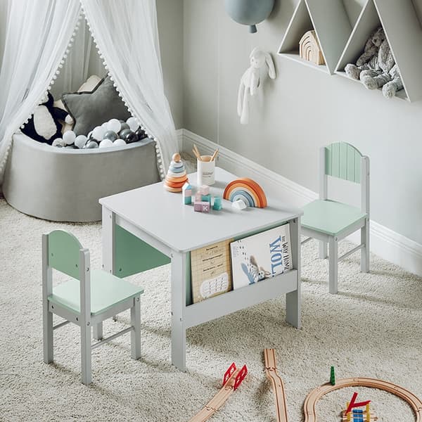 Rootz Kids Bord- og Stolesæt - Børnemøbler - MDF(E1), Træ - Bogreol - Staldstøtte - 60cm x 60cm x 48cm