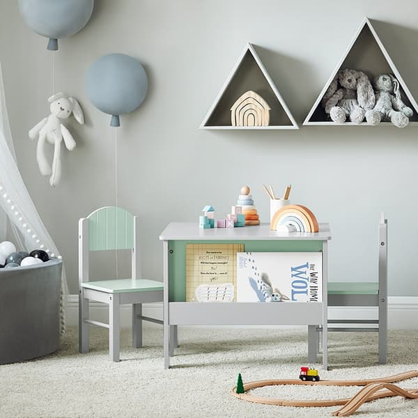 Rootz Kids Bord- og Stolesæt - Børnemøbler - MDF(E1), Træ - Bogreol - Staldstøtte - 60cm x 60cm x 48cm