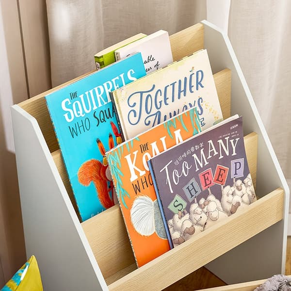 Rootz Kids bogreol med legetøjskiste - Organisering til børn - Opbevaringsstativ - MDF/E1 - 51 cm x 70 cm x 28 cm - Hjul - Pladsbesparende