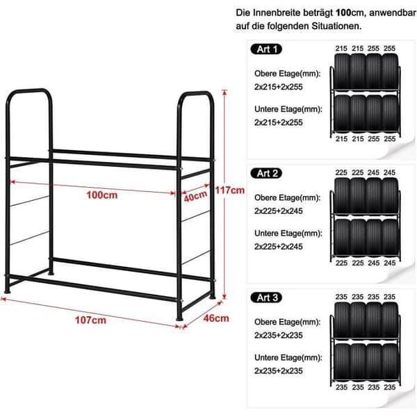 Hjulställ - LARS360 - Höjdjusterbar - Metall - 8 Däck - 107 x 46 x 117 cm