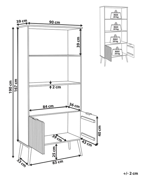 Reol Lyst Træ med Sorte Ben 131 cm 2 Skuffer 1 Skab 4 Hylder Rustik Stil