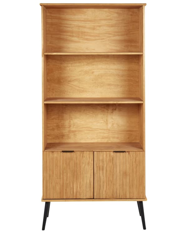 Reol Lyst Træ med Sorte Ben 131 cm 2 Skuffer 1 Skab 4 Hylder Rustik Stil