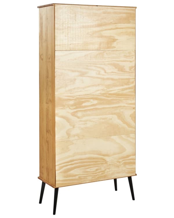 Reol Lyst Træ med Sorte Ben 131 cm 2 Skuffer 1 Skab 4 Hylder Rustik Stil