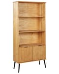 Miniatyrbillede 1 af 9: Reol Lyst Træ med Sorte Ben 131 cm 2 Skuffer 1 Skab 4 Hylder Rustik Stil