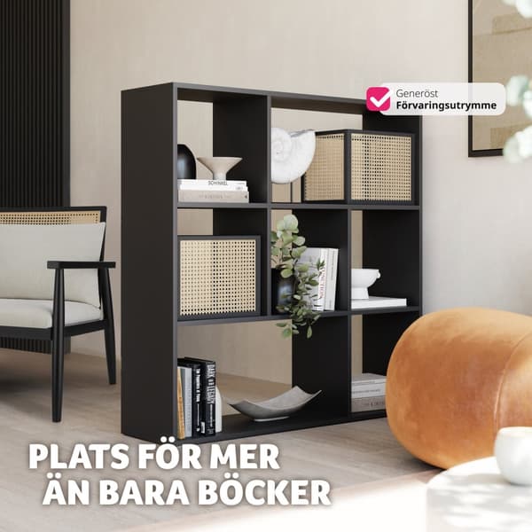 Bokhylla Tartu med 7 öppna fack, 104x29x107cm - svart
