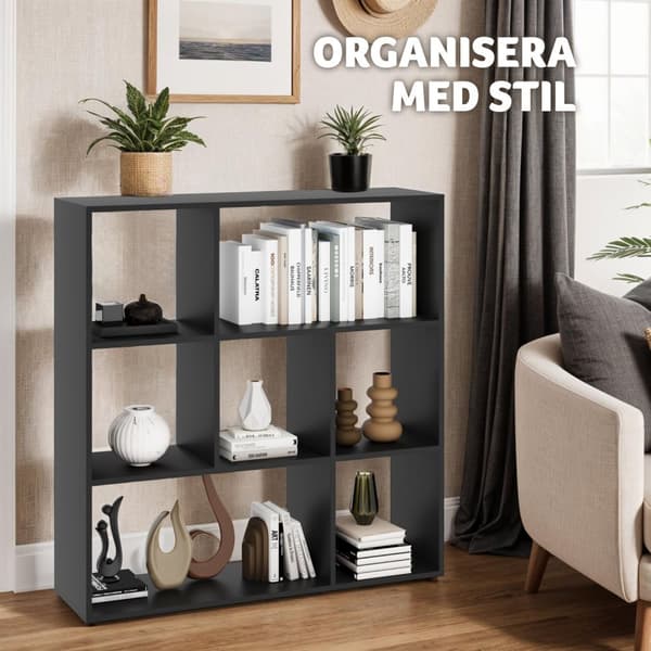 Bokhylla Tartu med 7 öppna fack, 104x29x107cm - svart