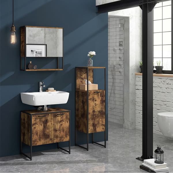 Förvaringsmöbel för badrum Fyrk, 33x120.4cm, Antik trä, Svart, Vicco