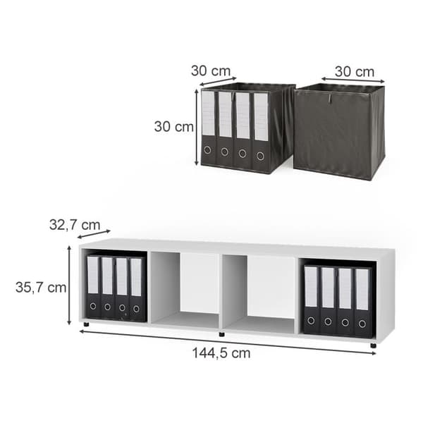 Vicco Ludus kubförvaring, Vit, 142,5 x 36,2 cm med 2 hopfällbara lådor opt.3