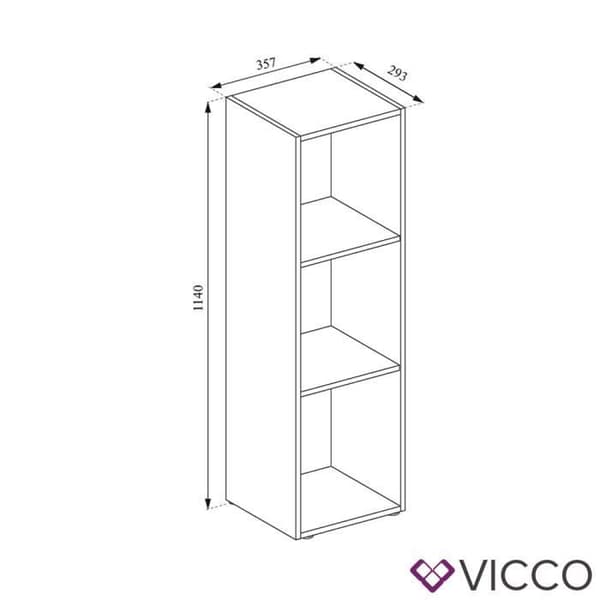 Vicco Bokhylla med trähyllor 3 fack vit bokhylla
