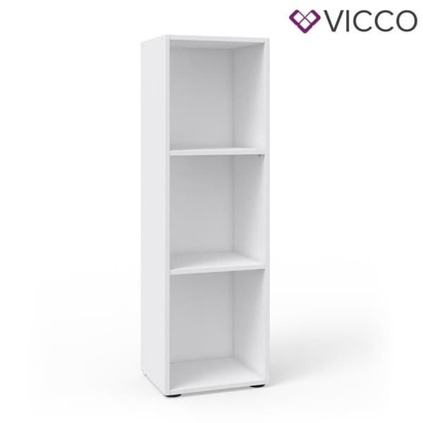 Vicco Bokhylla med trähyllor 3 fack vit bokhylla