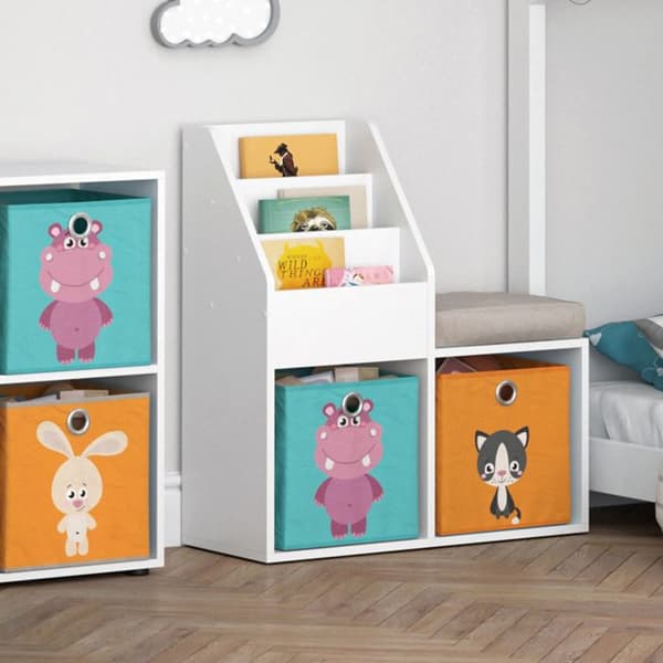 Vicco barnbokhylla Luigi, Vit, 72 x 79 cm Mini, med 2 hopfällbara lådor opt.1