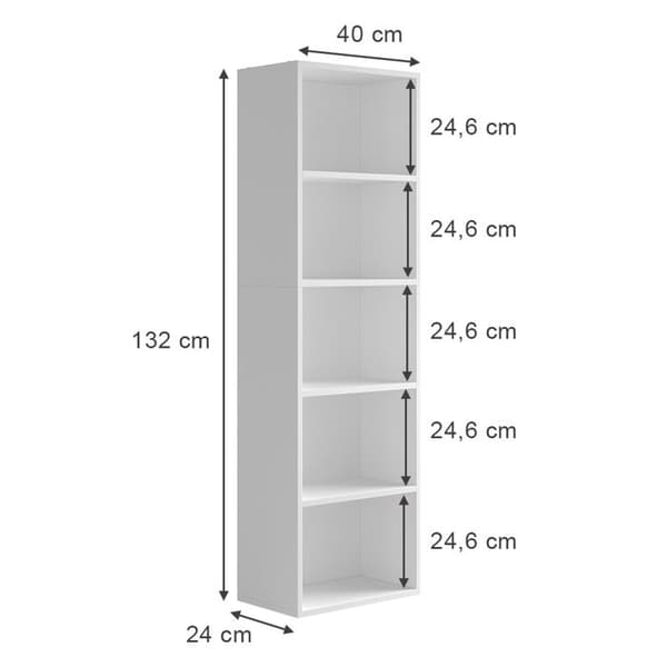 Bob bokhylla, 40 x 132 cm med 5 fack, Vit, Vicco