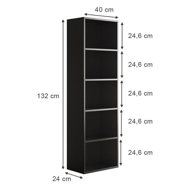 Bob bokhylla, 40 x 132 cm med 5 fack, Svart, Vicco