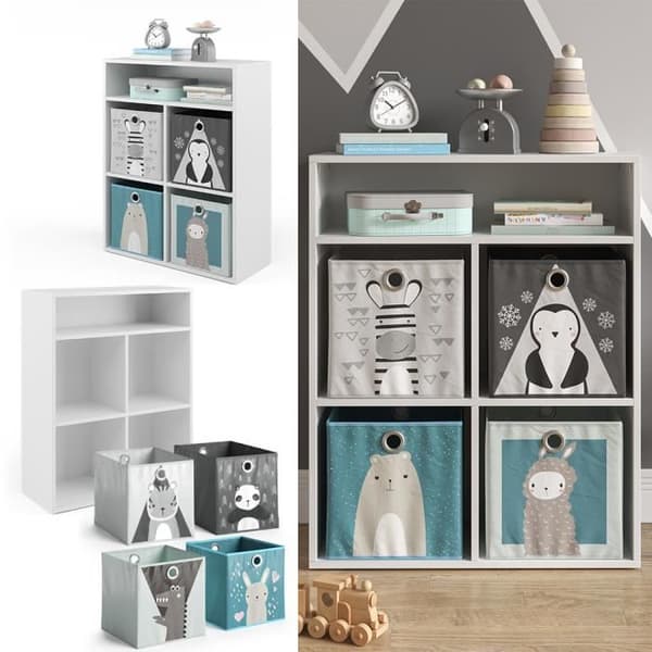 Hylla med grå hopfällbara lådor Vicco White 72x90,2cm