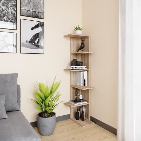 Vicco Tera bokhylla, fristående hylla, hörnhylla, Sonoma, 6 våningar, vägghylla, nischhylla