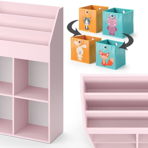Vicco barnbokhylla Luigi, Rosa, 72 x 114,2 cm med 6 hopfällbara lådor (flerfärgad)