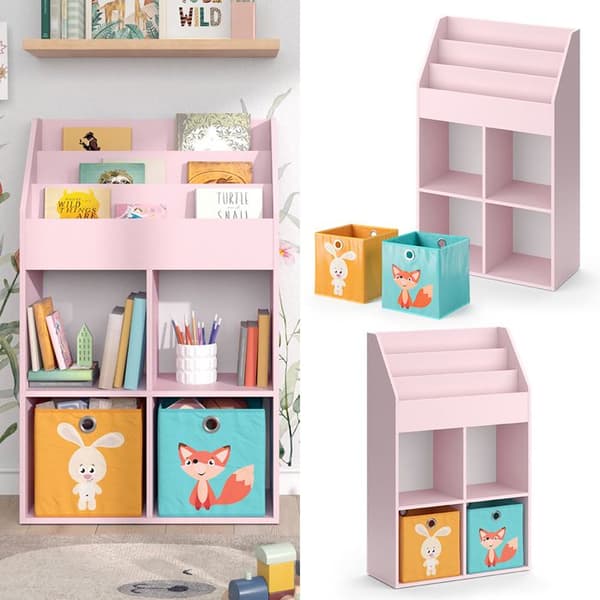 Vicco barnbokhylla Luigi, Rosa, 72 x 114,2 cm med 6 hopfällbara lådor (flerfärgad)