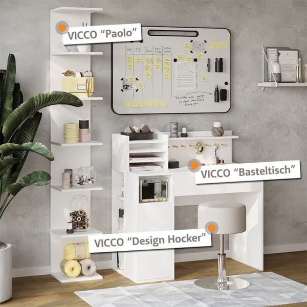 Vicco skrivbord, Vit, 2 delar, med bokhylla