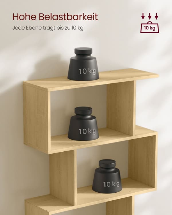 Rootz spånplade bogreol - Naturlig eg farve - stor hylde - 10 kg Kapacitet - 24 cm x 70 cm x 190,5 cm