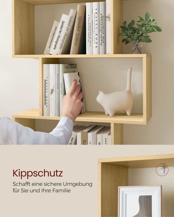 Rootz spånplade bogreol - Naturlig eg farve - stor hylde - 10 kg Kapacitet - 24 cm x 70 cm x 190,5 cm