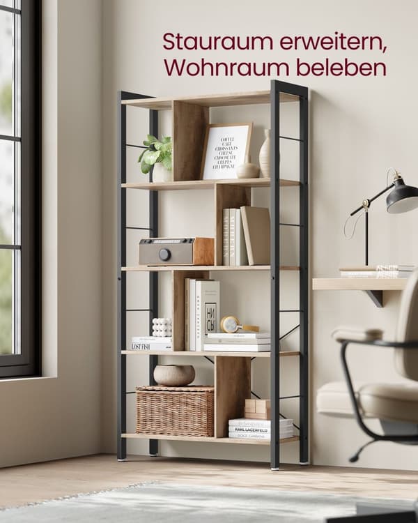 Rootz Bogreol - Opbevaringsstativ - Industriel reol - Spånpladehylde - 30 cm x 74 cm x 154,5 cm - Holder 20 kg pr. niveau