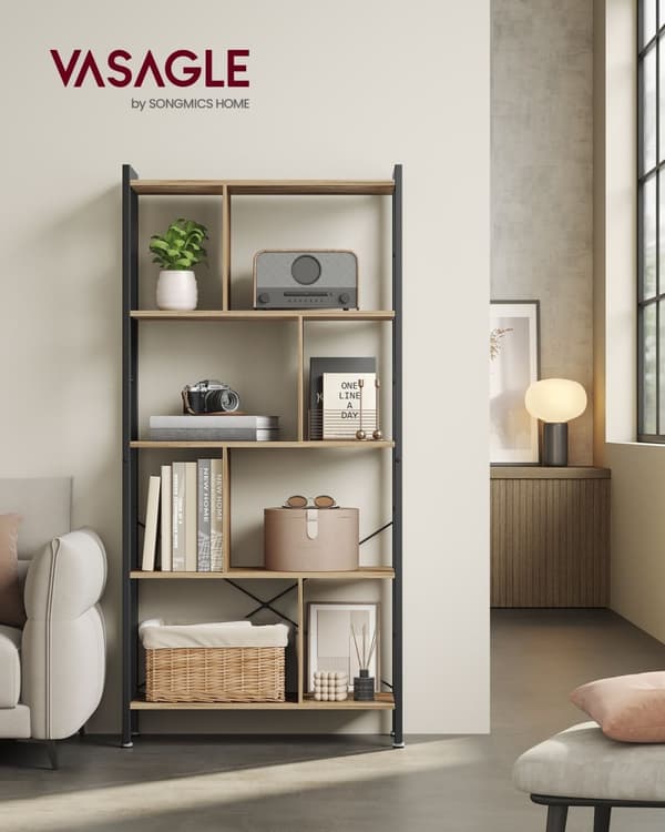 Rootz Bogreol - Opbevaringsstativ - Industriel reol - Spånpladehylde - 30 cm x 74 cm x 154,5 cm - Holder 20 kg pr. niveau