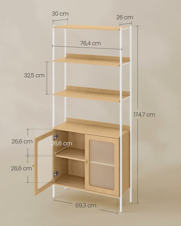 Rootz Boghylde Organizer - Opbevaringsstativ - Reol - Spånplade - 30 cm x 76,4 cm x 174,7 cm - Stålramme - Kontormøbler til hjemmet
