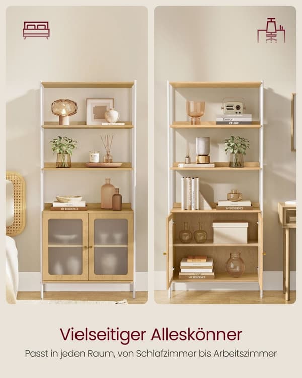 Rootz Boghylde Organizer - Opbevaringsstativ - Reol - Spånplade - 30 cm x 76,4 cm x 174,7 cm - Stålramme - Kontormøbler til hjemmet