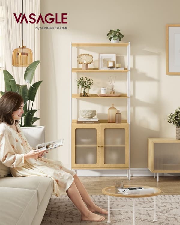 Rootz Boghylde Organizer - Opbevaringsstativ - Reol - Spånplade - 30 cm x 76,4 cm x 174,7 cm - Stålramme - Kontormøbler til hjemmet
