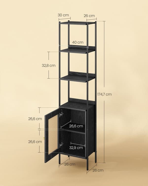 Rootz bogreolopbevaringsstativ - Multi-tier hyldeenhed - Høj opbevaringsorganisering - Stålramme - 30 cm x 40 cm x 174,7 cm