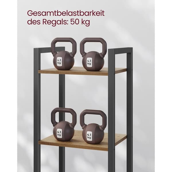 Rootz Boghylde Mørk Valnød Sort - Høj reol - Bibliotekshylde - Spånpladestål - 30 cm x 40 cm x 187,5 cm - Statisk belastning 50 kg