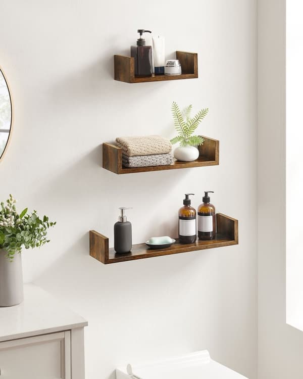 Rootz spånskiva Flytande vägghyllor - Brun - Dekorativa hyllor - Rustika hyllor - Max. Belastning 10 kg - 3 st Set - 15x30cm, 15x45cm, 15x60cm