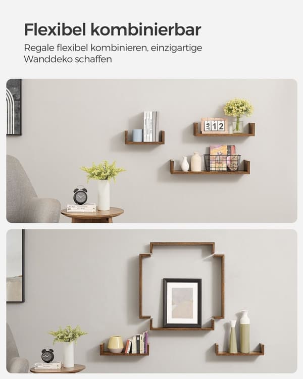 Rootz spånskiva Flytande vägghyllor - Brun - Dekorativa hyllor - Rustika hyllor - Max. Belastning 10 kg - 3 st Set - 15x30cm, 15x45cm, 15x60cm