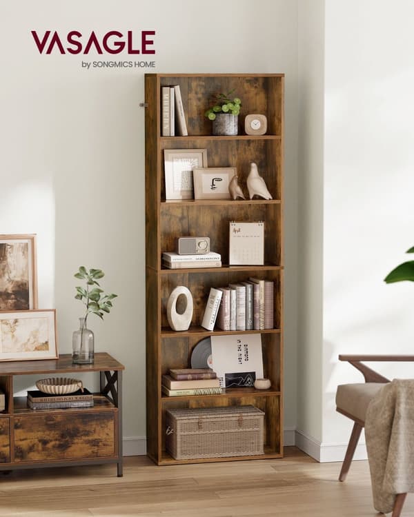 Rootz spånpladeholderhylde - Højt displaystativ - Vintage brun - Heavy-Duty - 24 cm x 60 cm x 178,5 cm - Nem montering