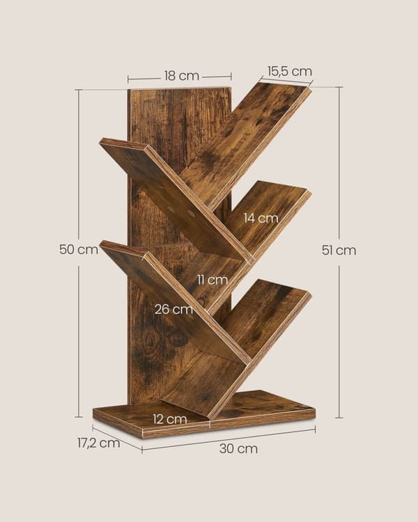 Rootz spånplade bogreol - vintage brun - opbevaringshylde - let - 17,2 cm x 30 cm x 51 cm
