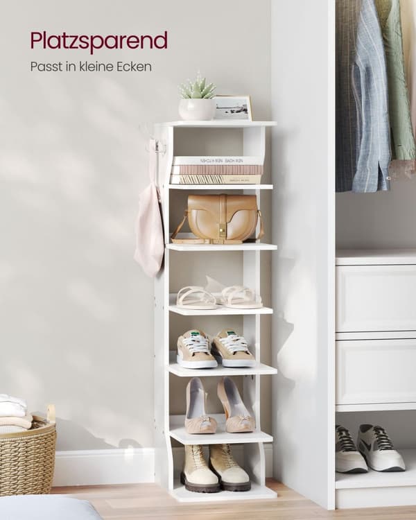 Rootz spånplade skostativ Organizer - Hvid - Opbevaringsstander - Pladsbesparende - 30 cm x 26,4 cm x 110,4 cm